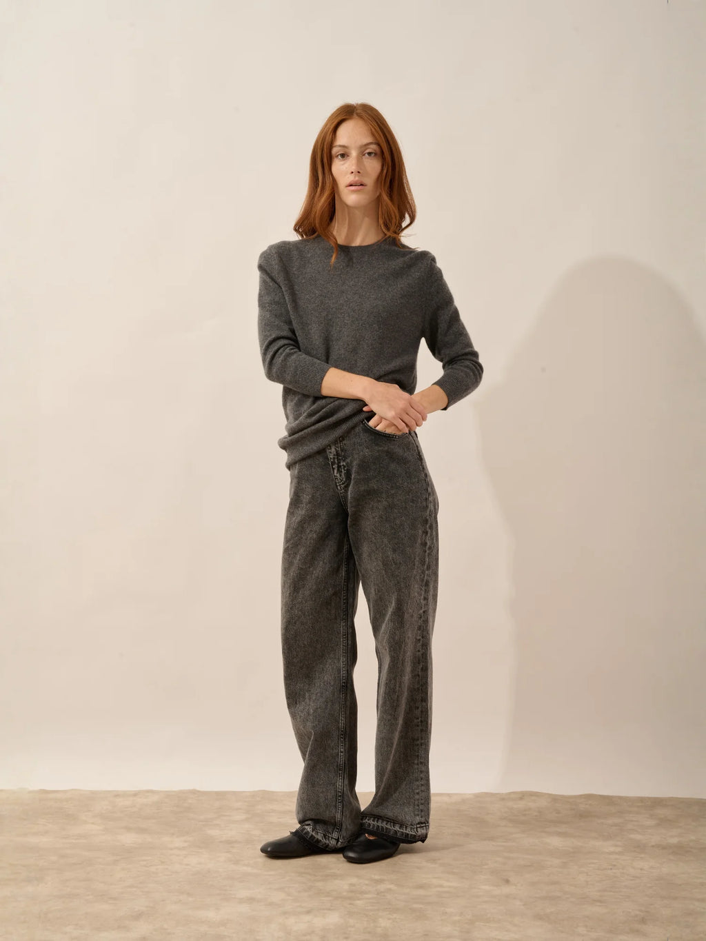 JANICE Pull Col Rond Boutonné Dos Anthracite Chiné