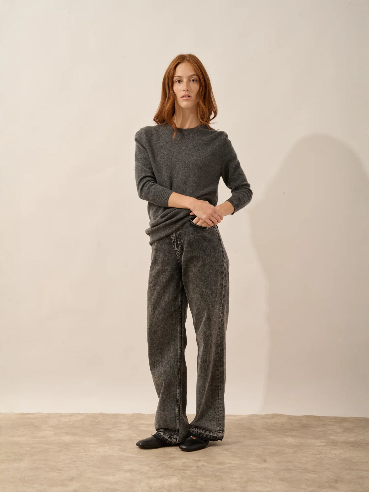 JANICE Pull Col Rond Boutonné Dos Anthracite Chiné