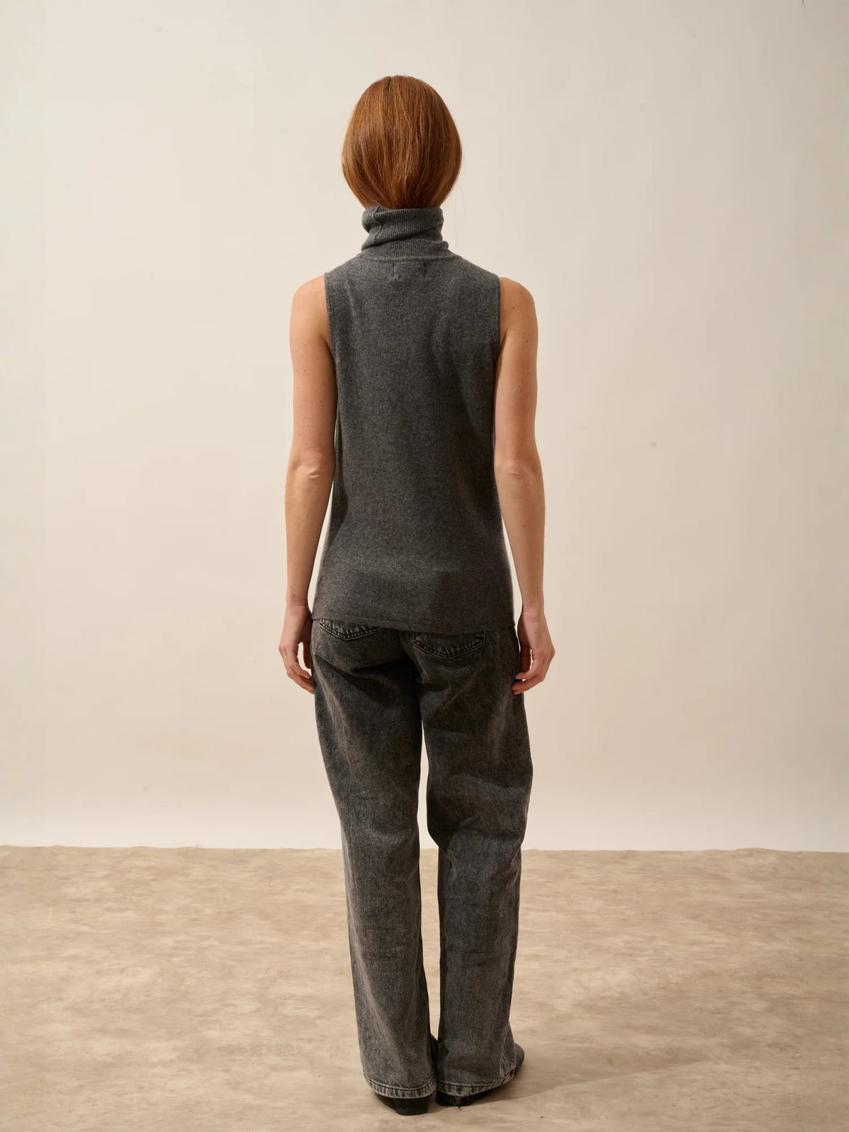 VIOLET Pull Col Roulé sans Manches Anthracite Chiné