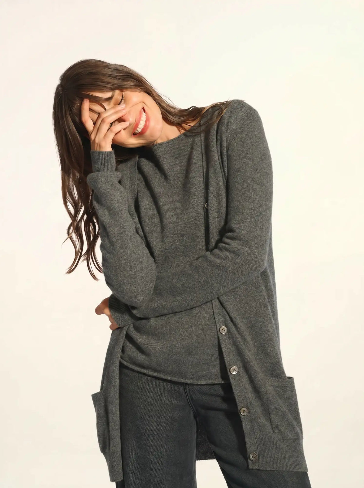 TOMMIE Cardigan Col V Anthracite Chiné