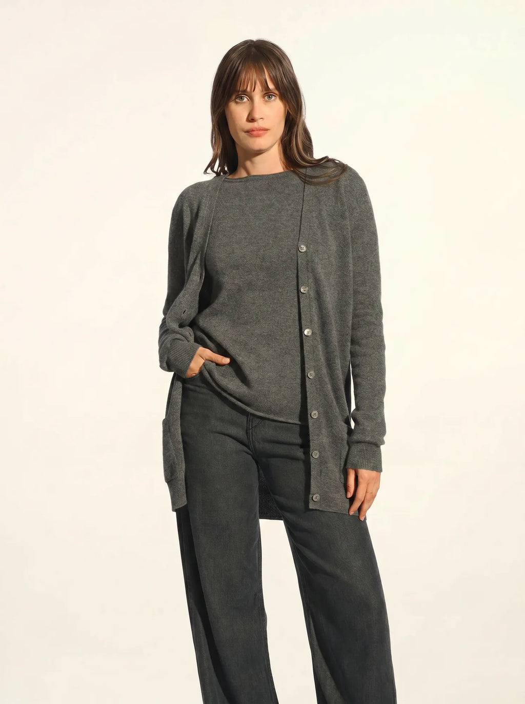 TOMMIE Cardigan Col V Anthracite Chiné