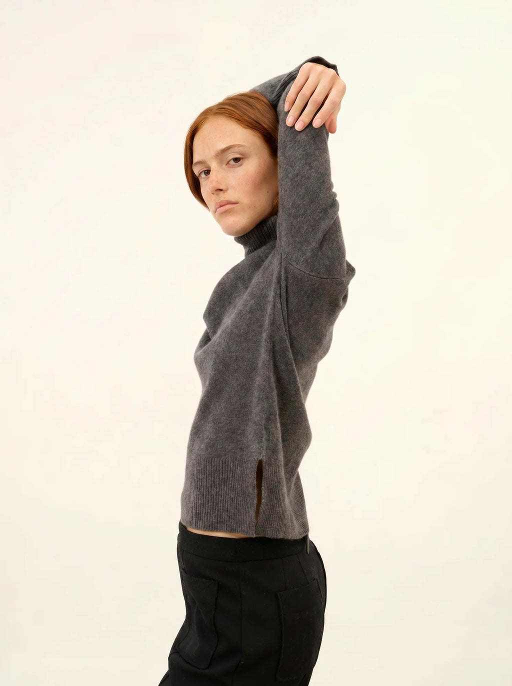 LEXIE Pull Col Roulé Anthracite Chiné
