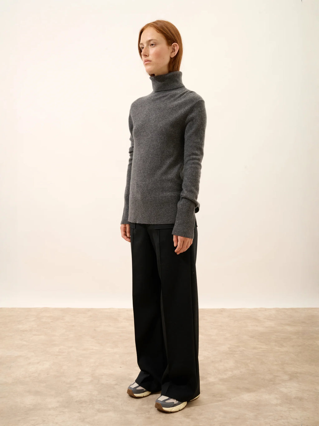 LEXIE Pull Col Roulé Anthracite Chiné
