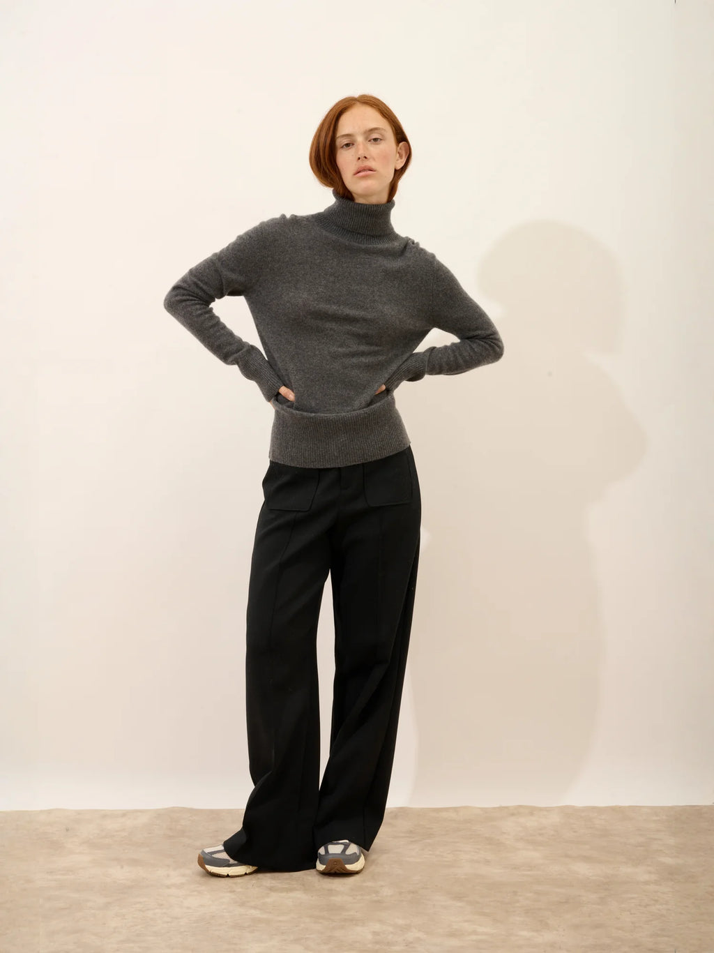 LEXIE Pull Col Roulé Anthracite Chiné