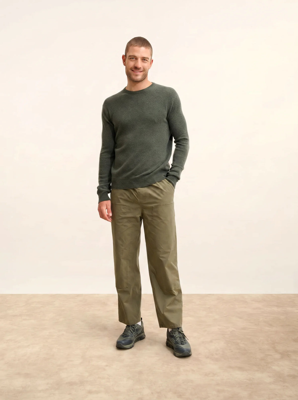HOWARD Pull Col Rond Kaki Chiné