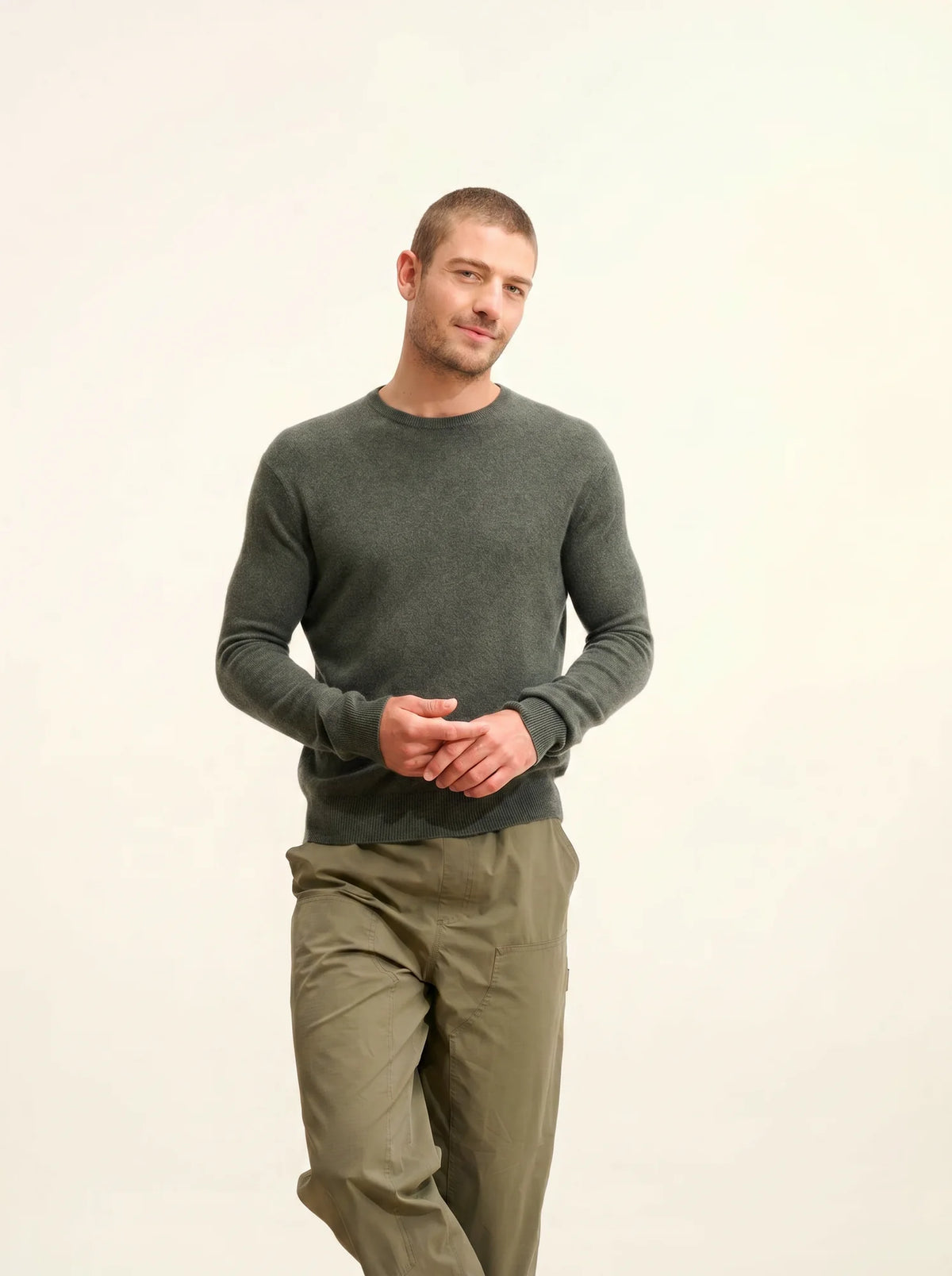 HOWARD Pull Col Rond Kaki Chiné