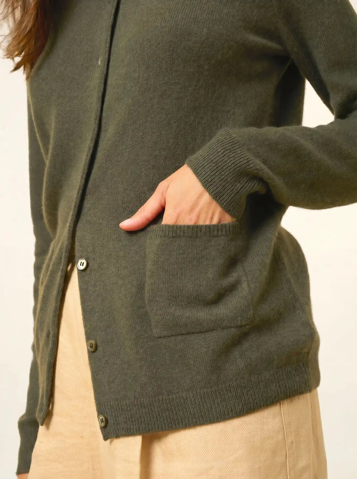 KATHARINE Cardigan Col Rond Kaki