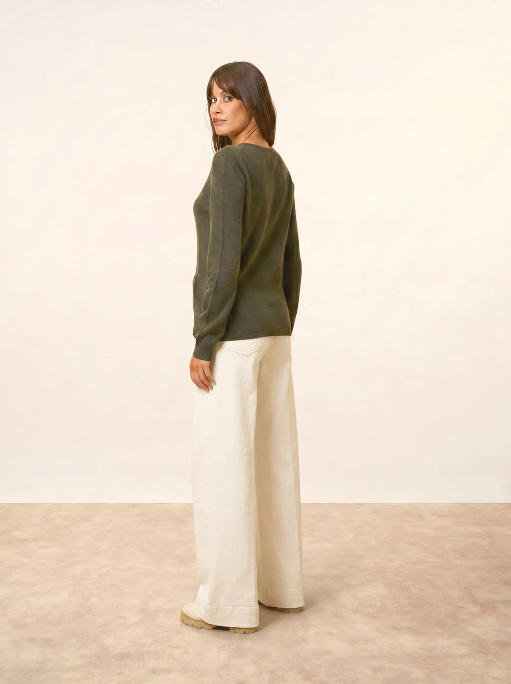 KATHARINE Cardigan Col Rond Kaki