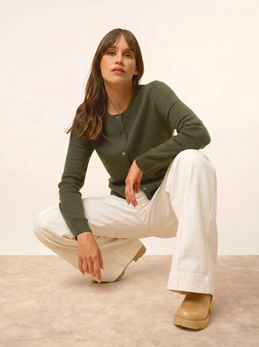 KATHARINE Cardigan Col Rond Kaki