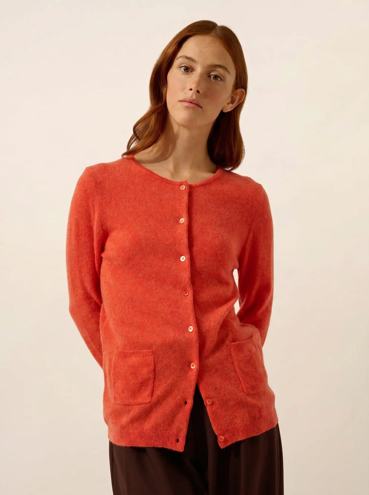 KATHARINE Cardigan Col Rond Orange Chiné