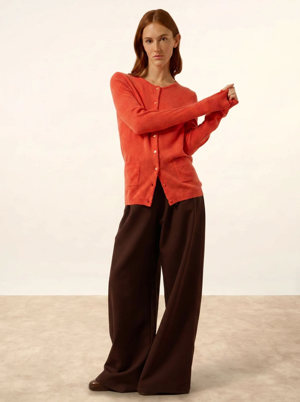 KATHARINE Cardigan Col Rond Orange Chiné