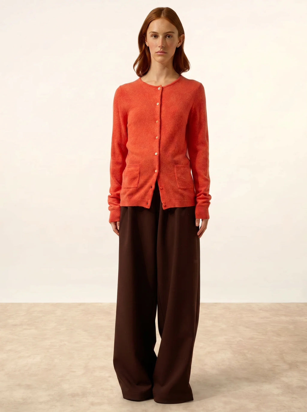 KATHARINE Cardigan Col Rond Orange Chiné