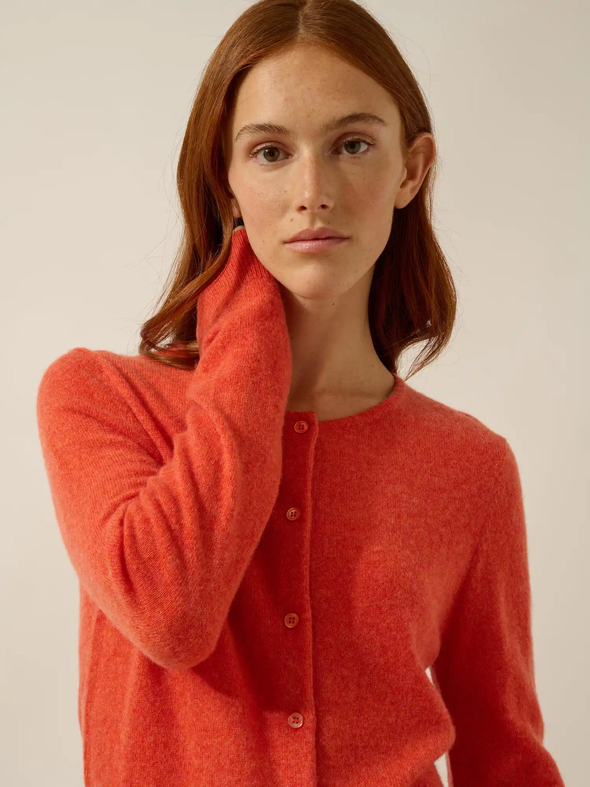KATHARINE Cardigan Col Rond Orange Chiné