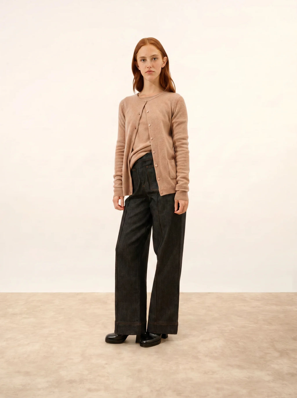 KATHARINE Cardigan Col Rond Camel Chiné