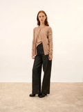 KATHARINE Cardigan Col Rond Camel Chiné