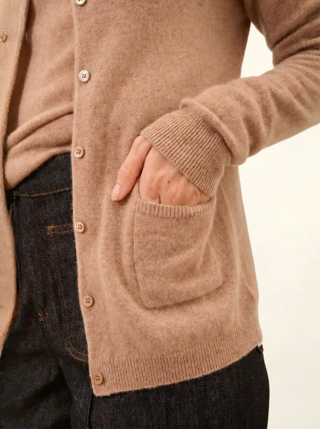KATHARINE Cardigan Col Rond Camel Chiné