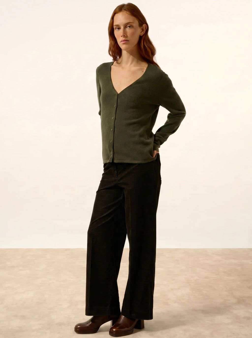 NORMA Cardigan Col V Kaki