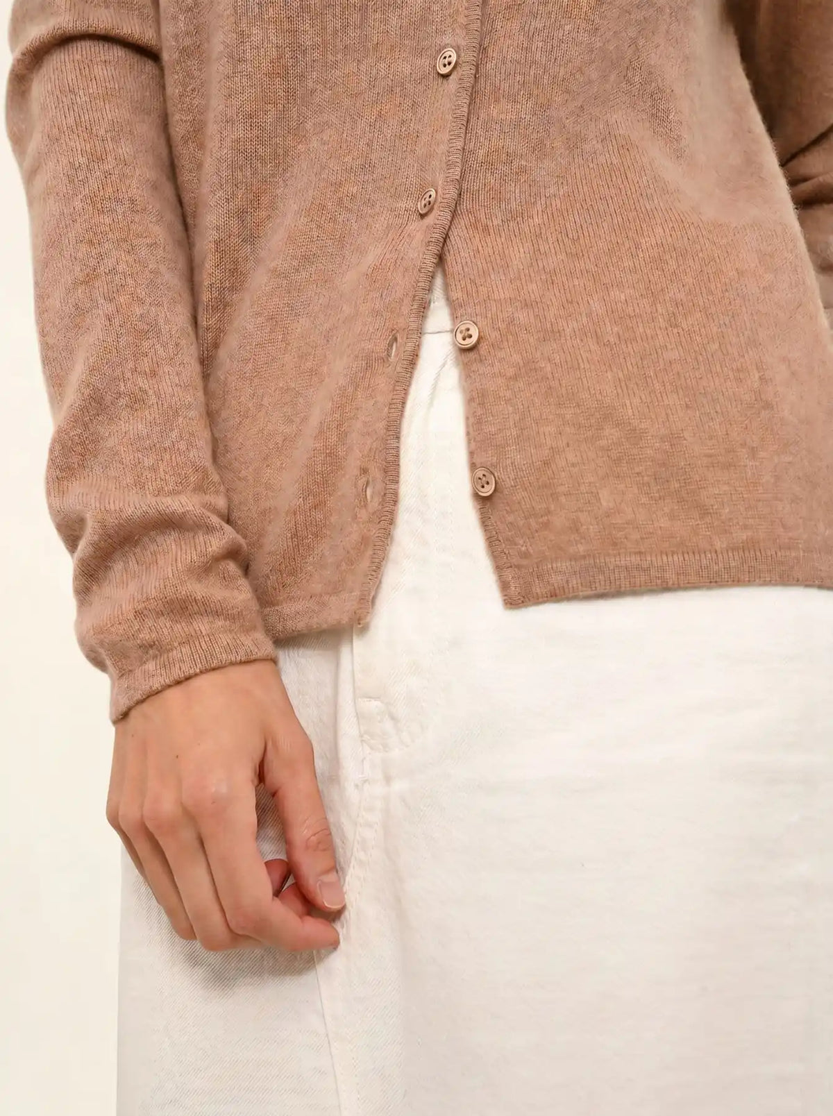 NORMA Cardigan Col V Camel Chiné