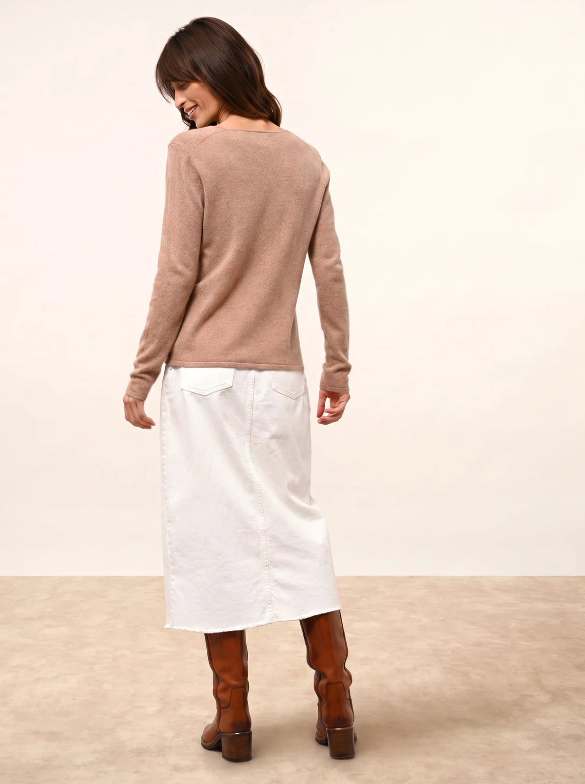 NORMA Cardigan Col V Camel Chiné