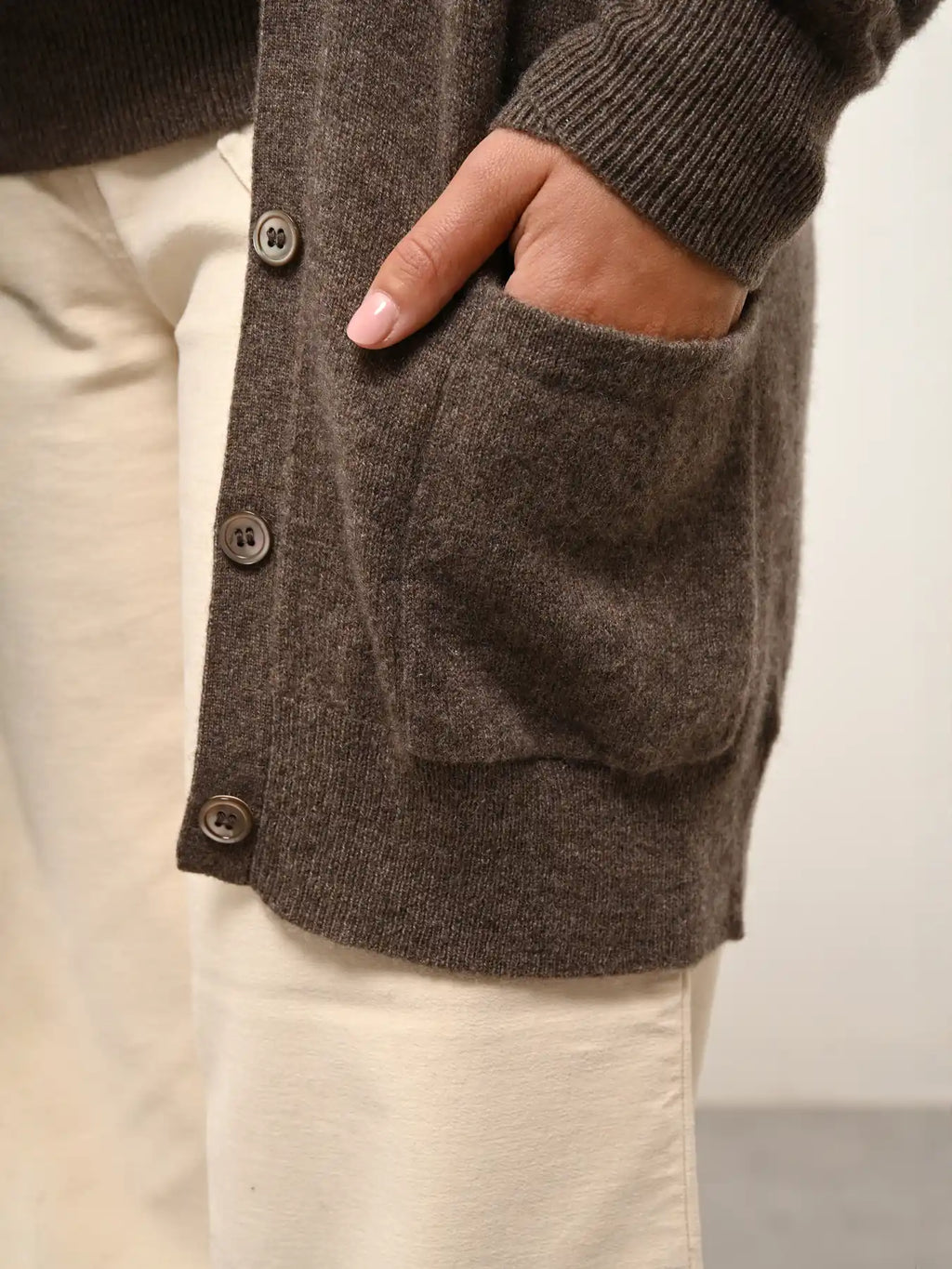 TOMMIE Cardigan Col V Taupe Chiné