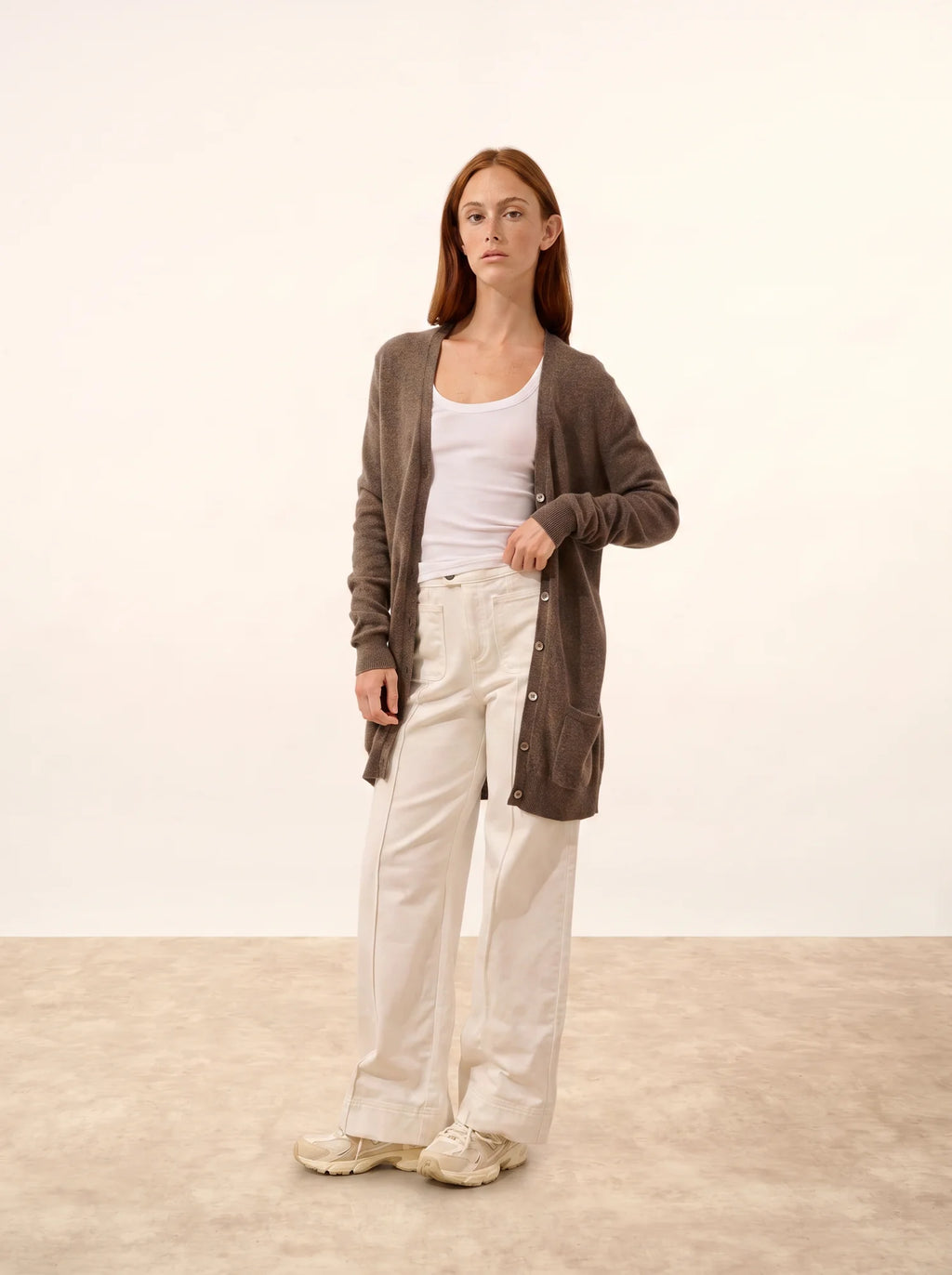 TOMMIE Cardigan Col V Taupe Chiné