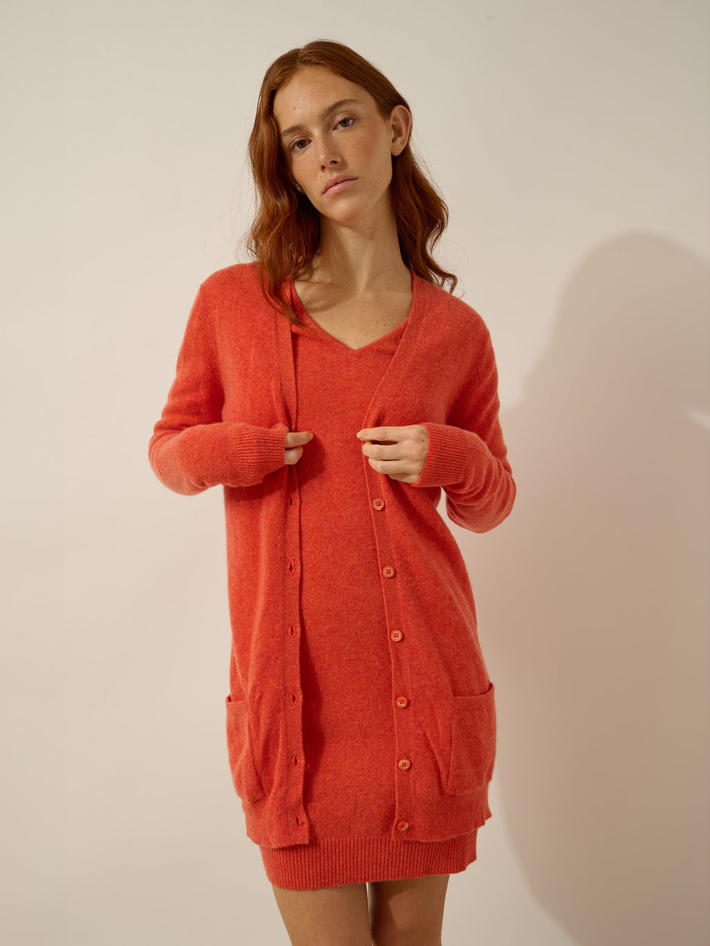 TOMMIE Cardigan Col V Orange Chiné