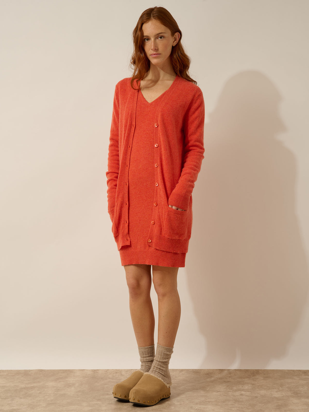 TOMMIE Cardigan Col V Orange Chiné