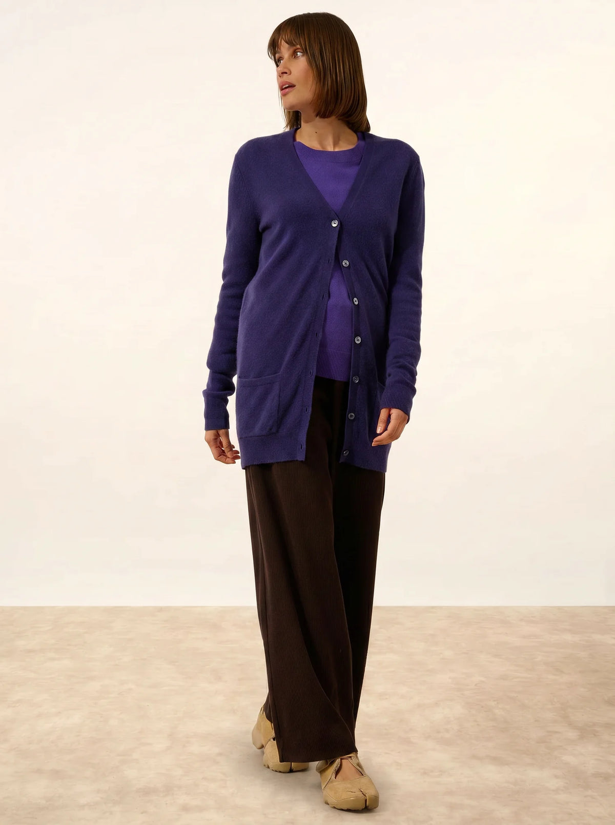 TOMMIE Strickjacke V-Ausschnitt Tiefviolett