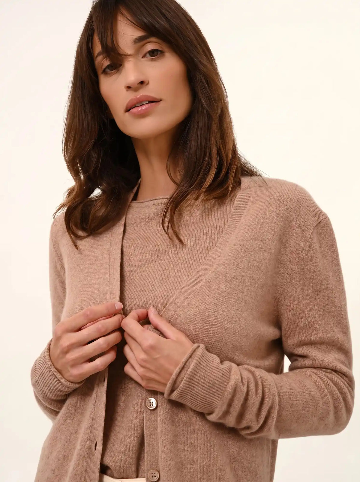 TOMMIE Cardigan Col V Camel Chiné