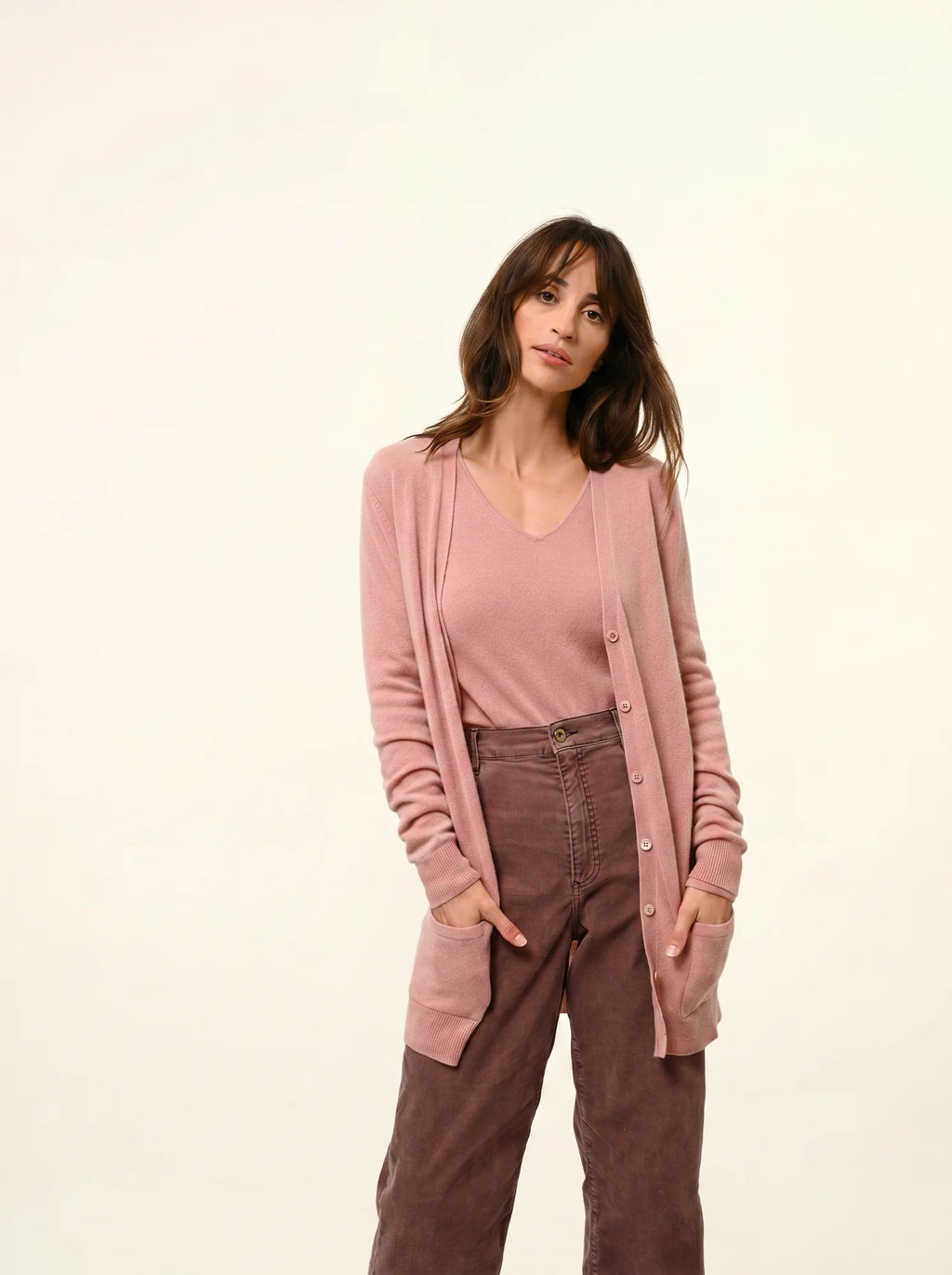 TOMMIE Cardigan Col V Bois de Rose