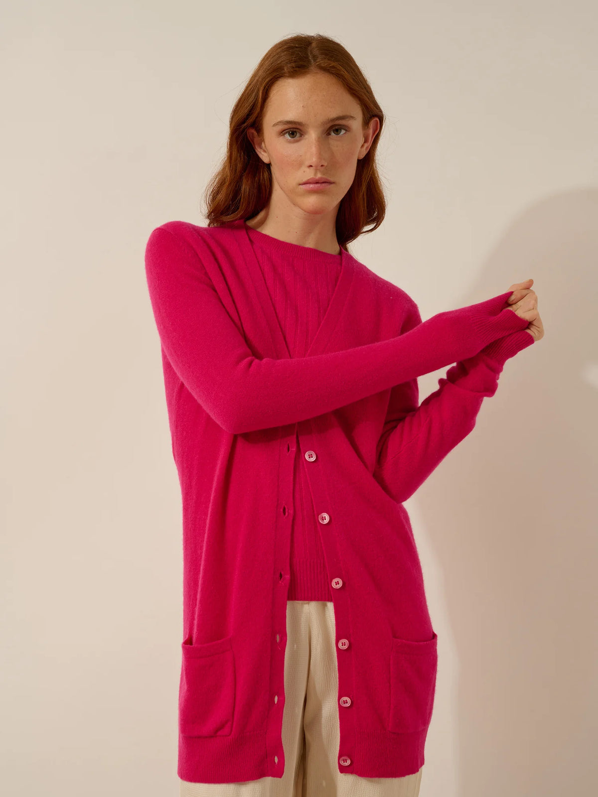 TOMMIE Cardigan Col V Fuchsia