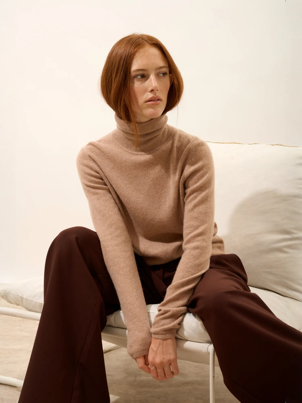 AVA Pull Col Roulé Camel Chiné