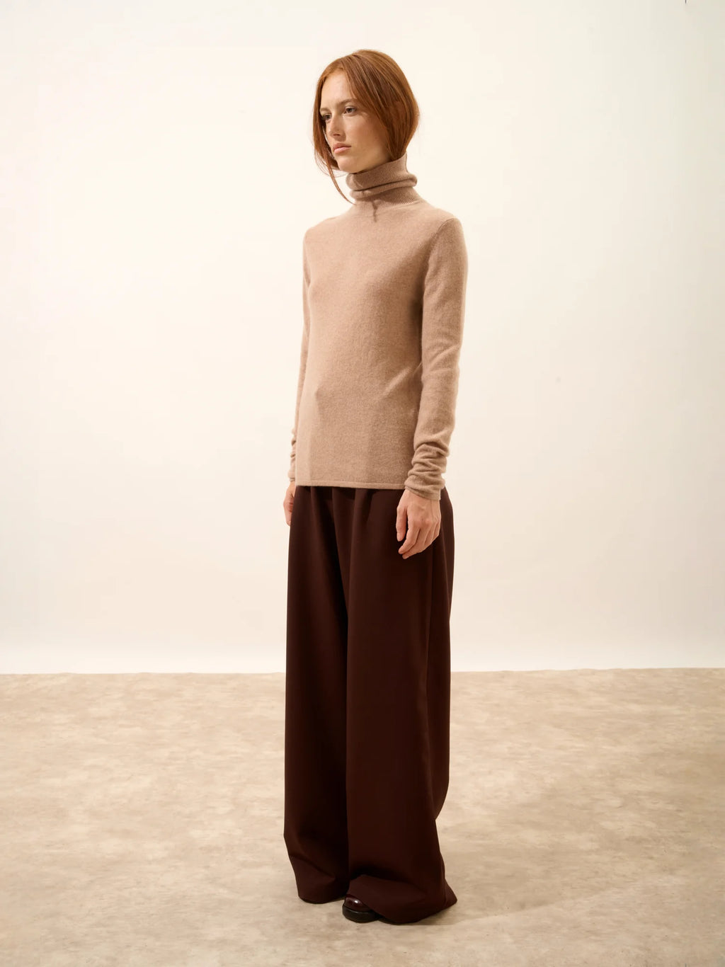 AVA Pull Col Roulé Camel Chiné