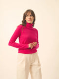 AVA Pull Col Roulé Fuchsia