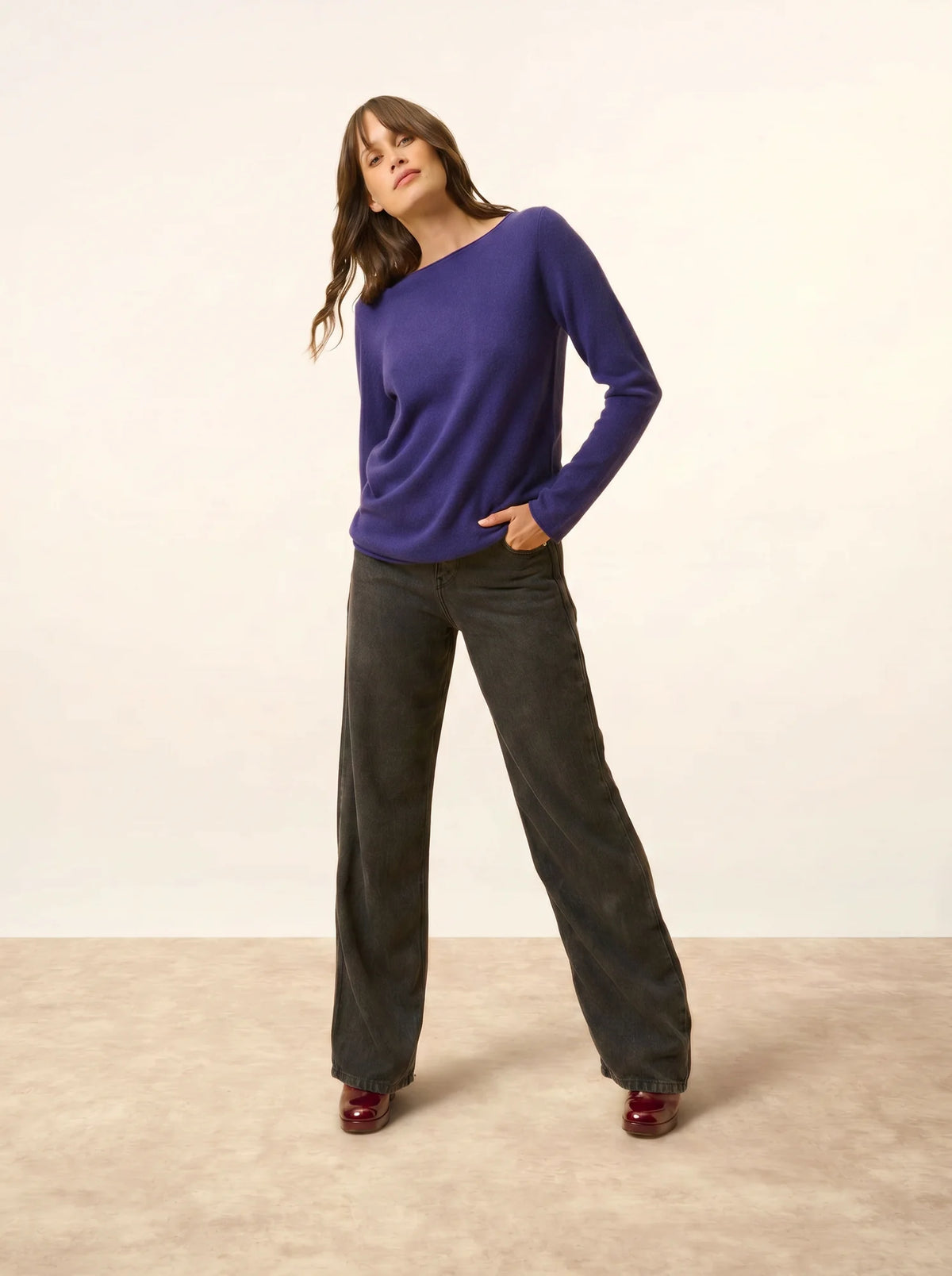 GRACE Pullover U-Boot-Ausschnitt Tiefviolett