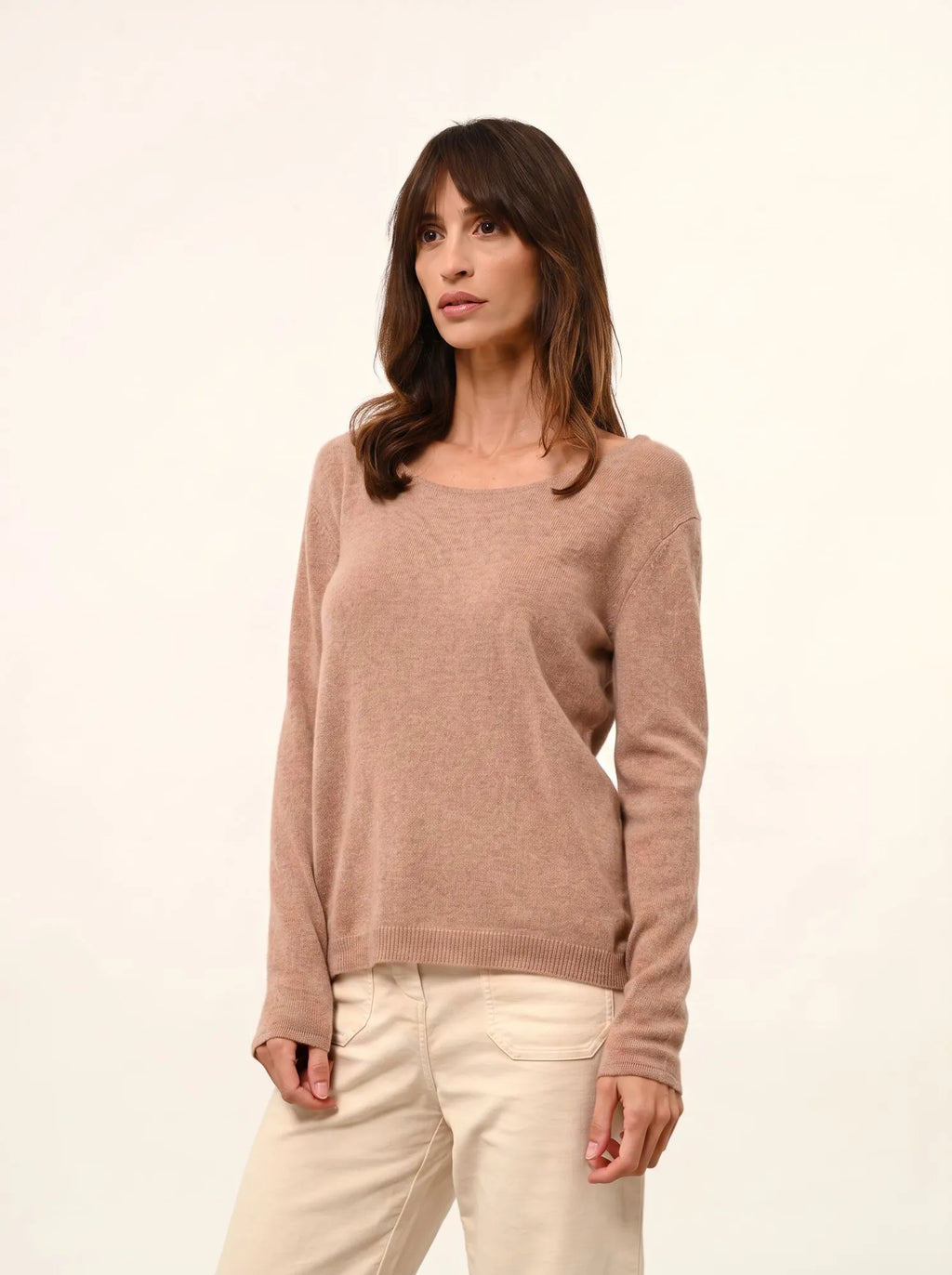 FIONA Pull Col Rond Camel Chiné