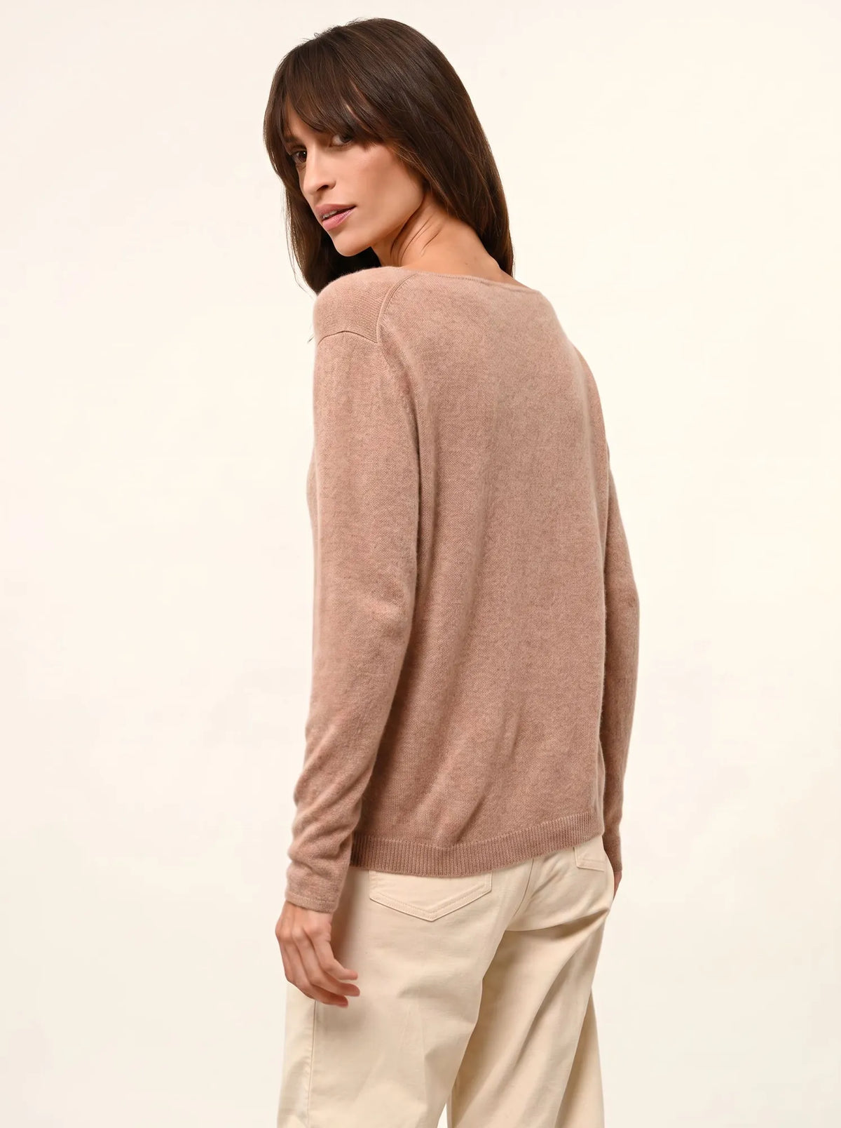 FIONA Pull Col Rond Camel Chiné