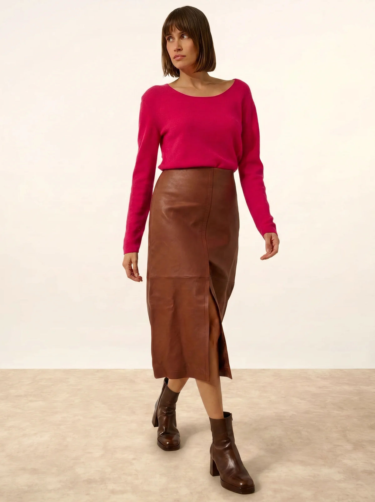 FIONA Pull Col Rond Fuchsia