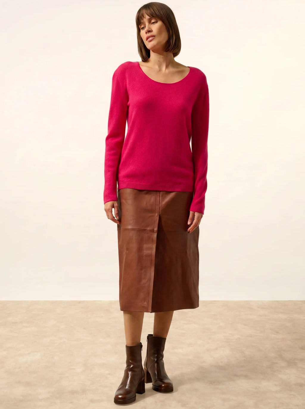 FIONA Pull Col Rond Fuchsia