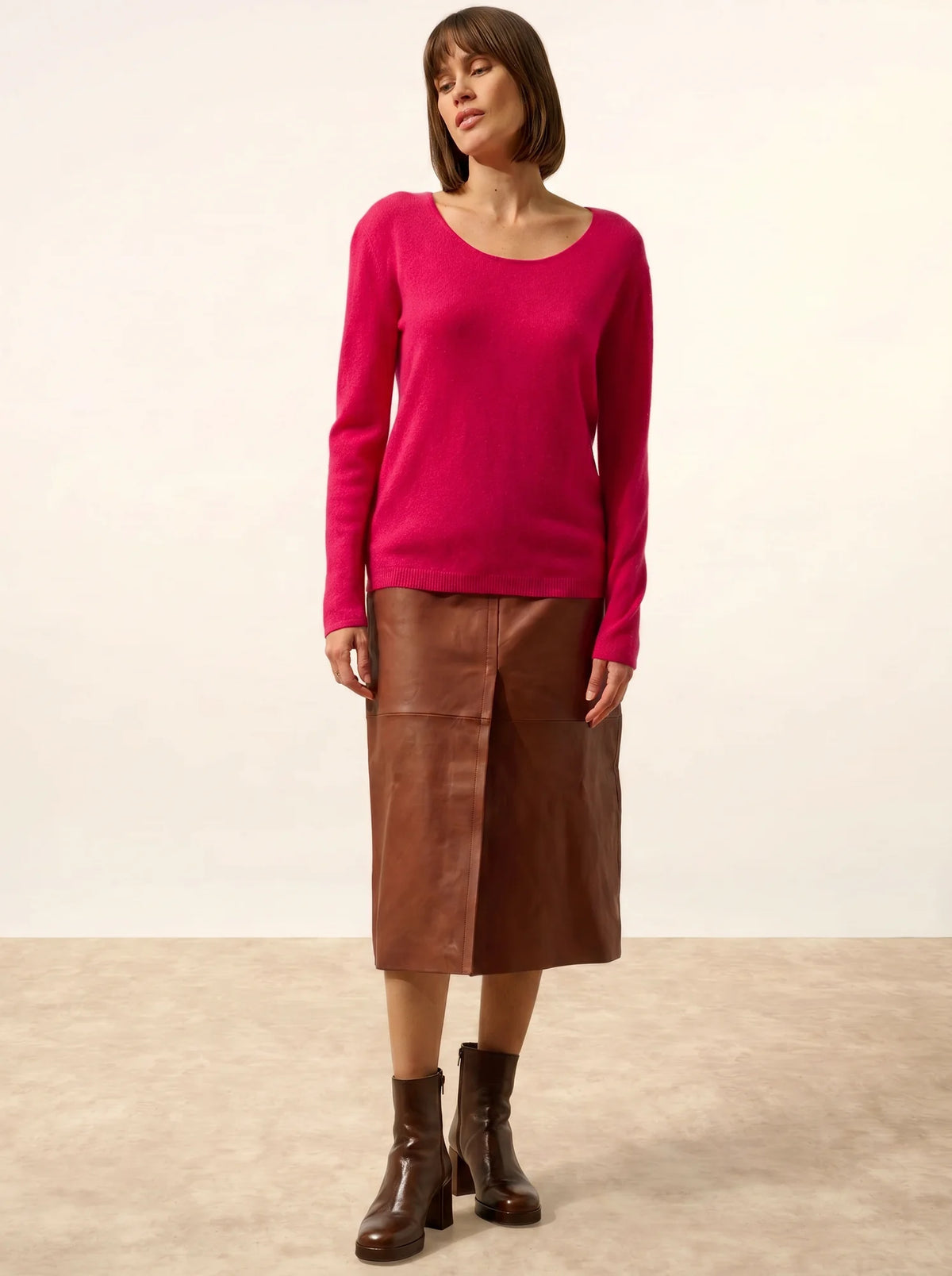 FIONA Pull Col Rond Fuchsia