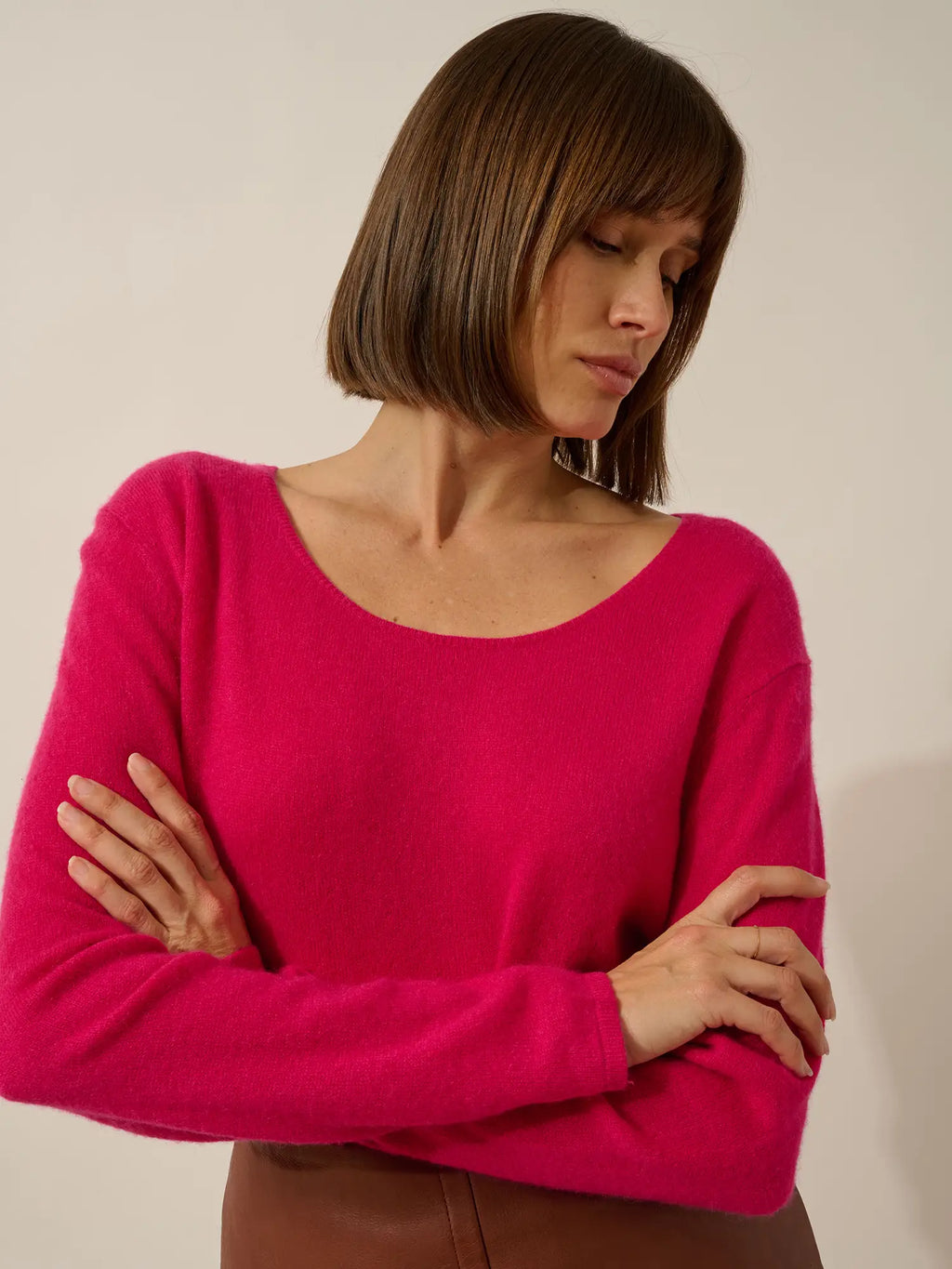 FIONA Pull Col Rond Fuchsia