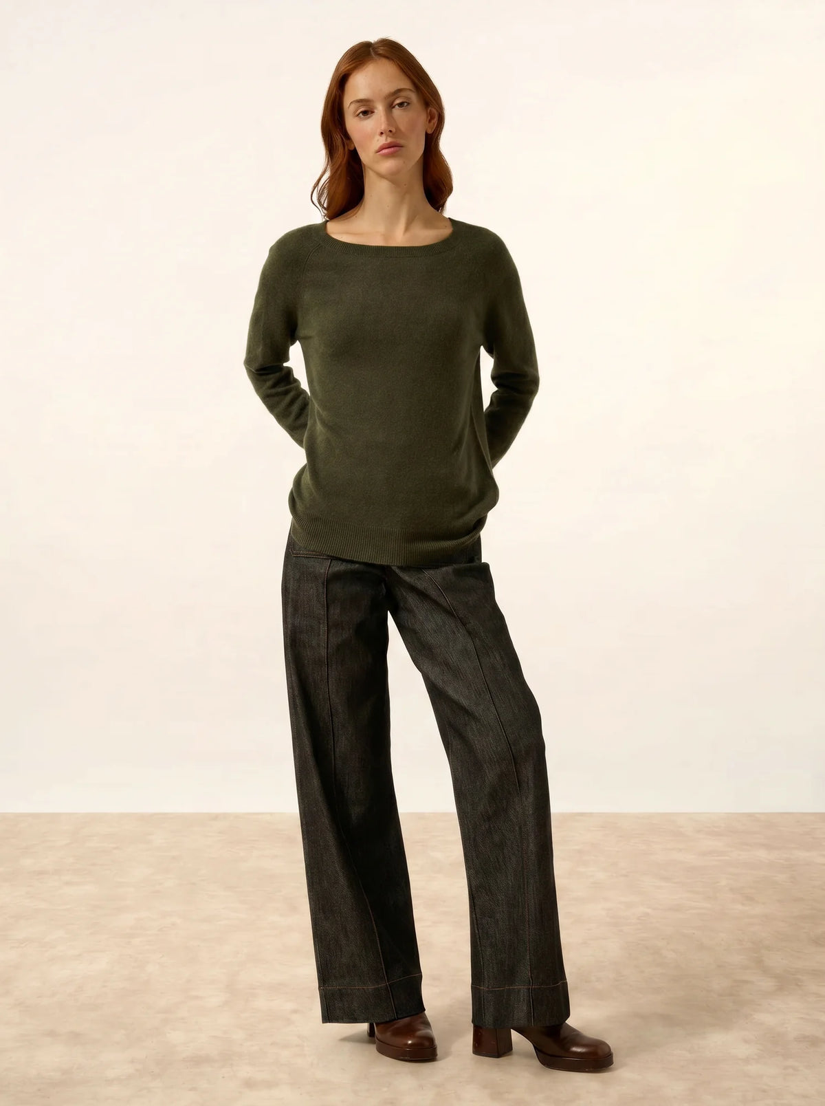 ABIGAILE Pull Col Bateau Goutte Dos Kaki