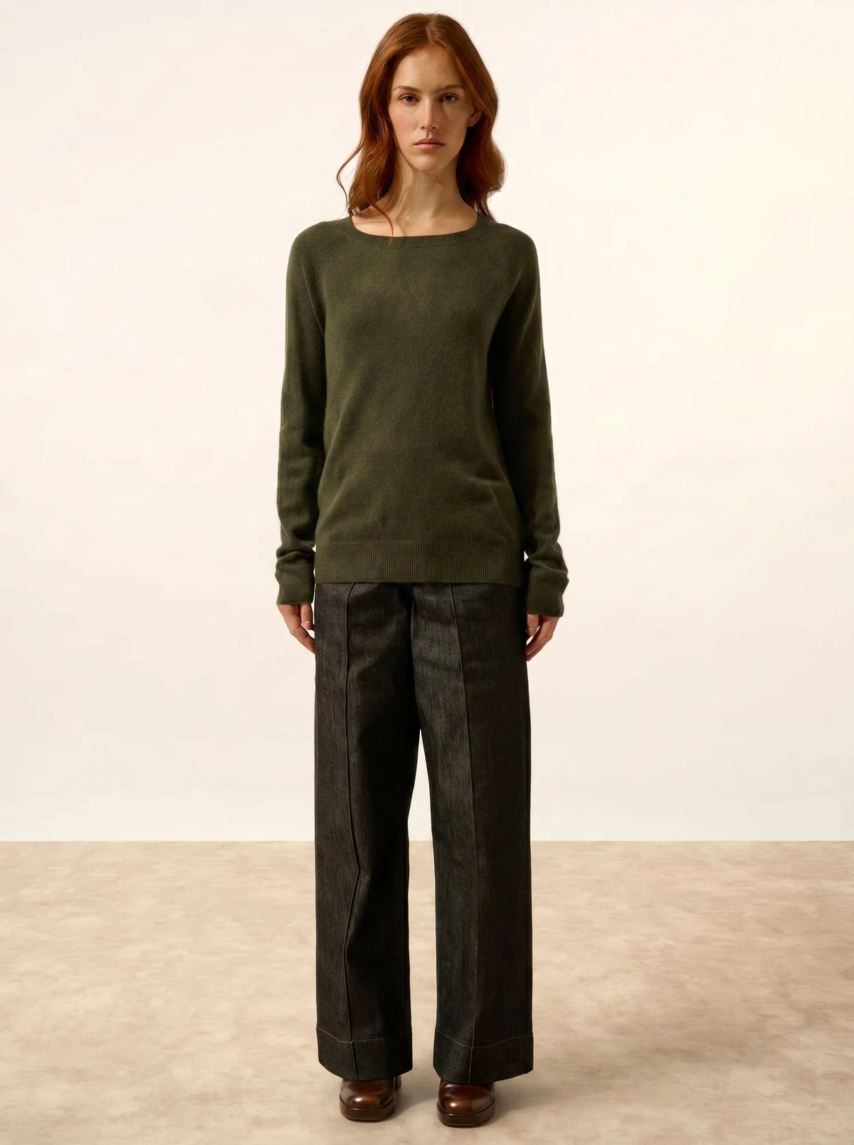 ABIGAILE Sweater Boat Neck Drop Back Khaki