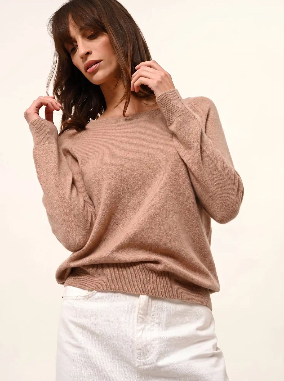 ABIGAILE Pull Col Bateau Goutte Dos Camel Chiné