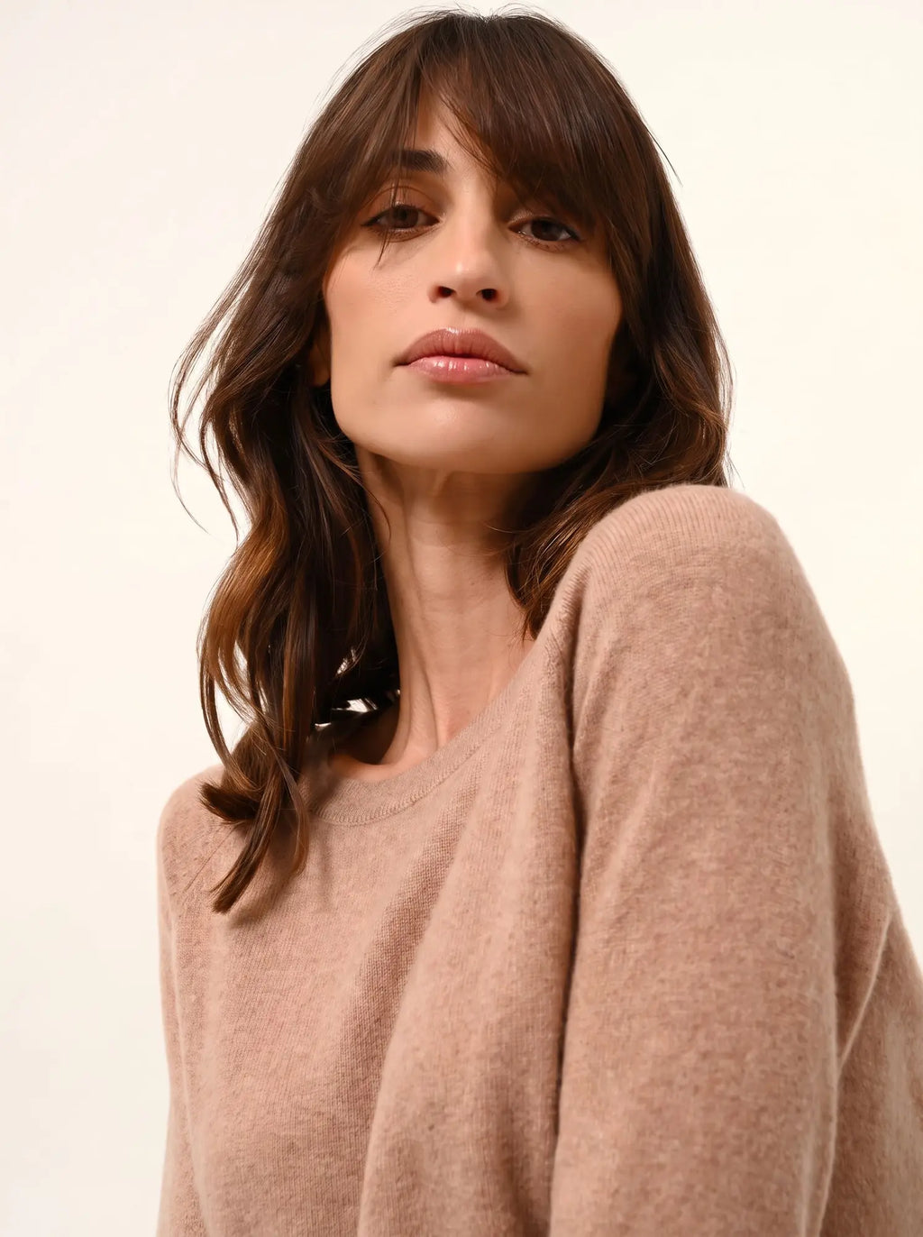 ABIGAILE Sweater Boat Neck Drop Back Heather Camel