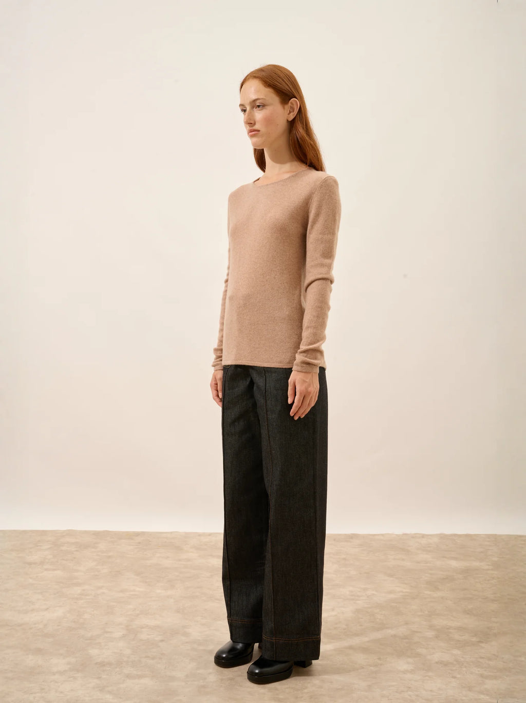VIVIAN Pull Col Rond Camel Chiné