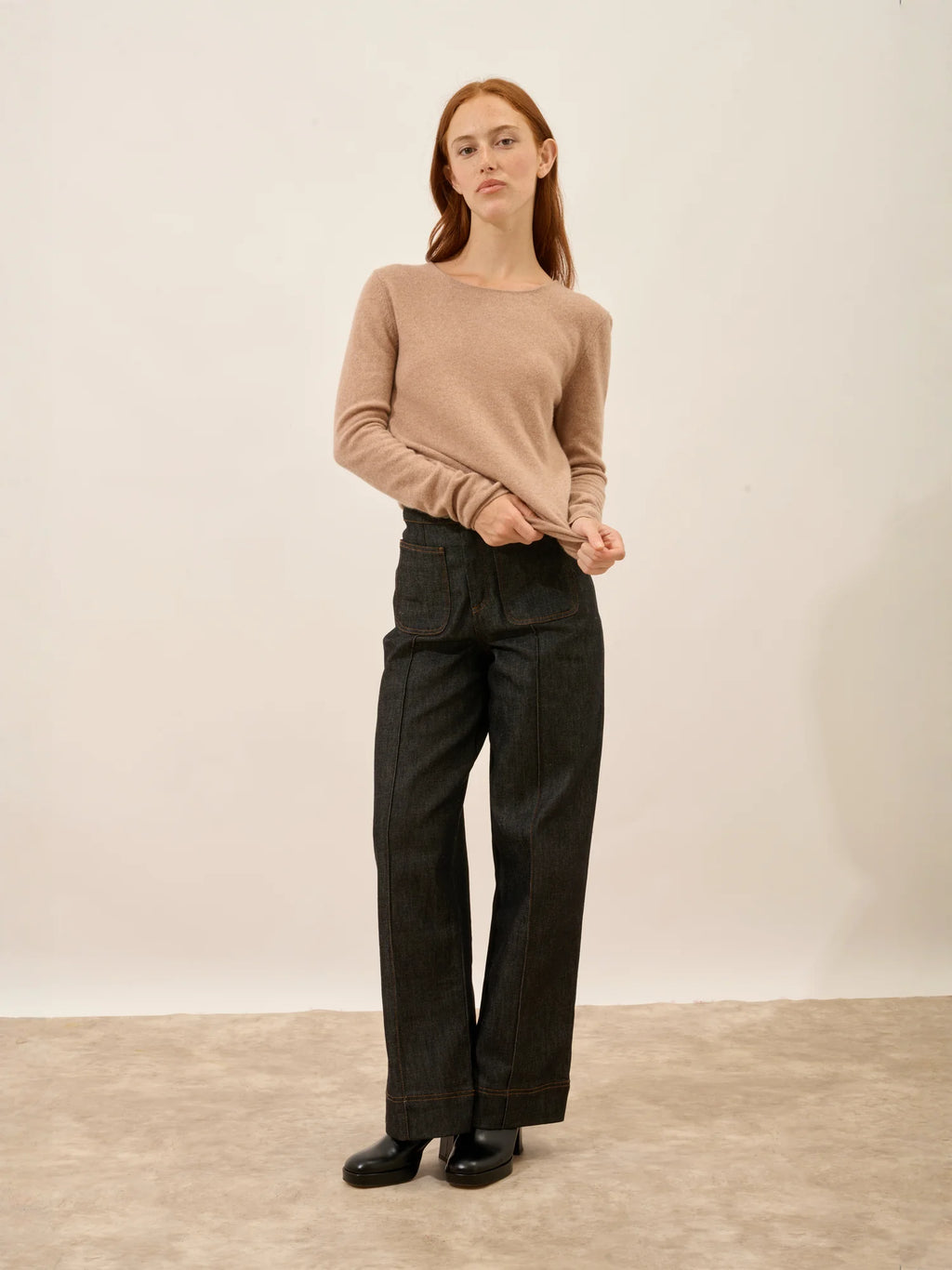 VIVIAN Pull Col Rond Camel Chiné