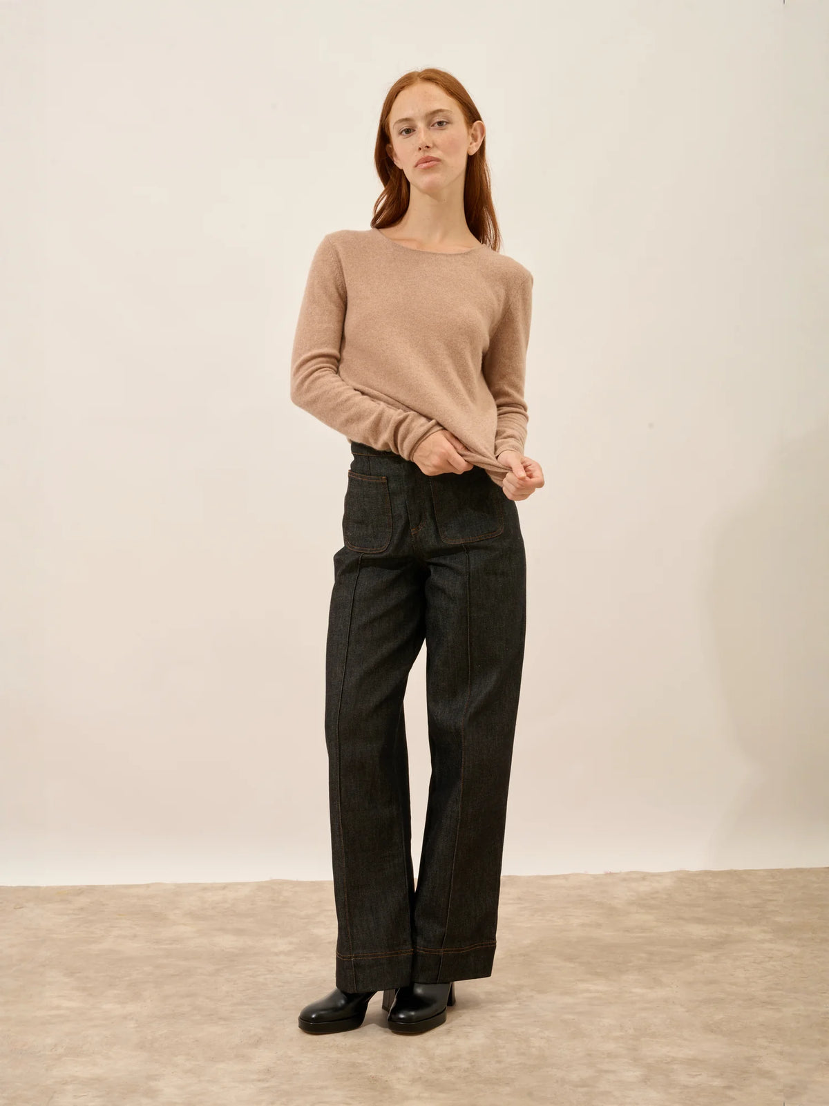 VIVIAN Pull Col Rond Camel Chiné