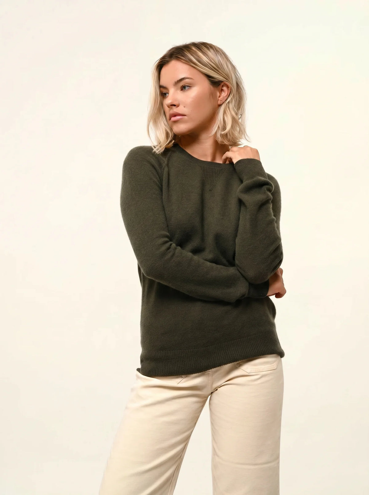 HELEN Pull Col Rond Kaki