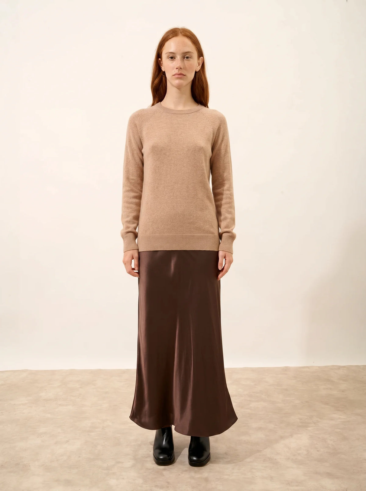 HELEN pull col rond camel chiné